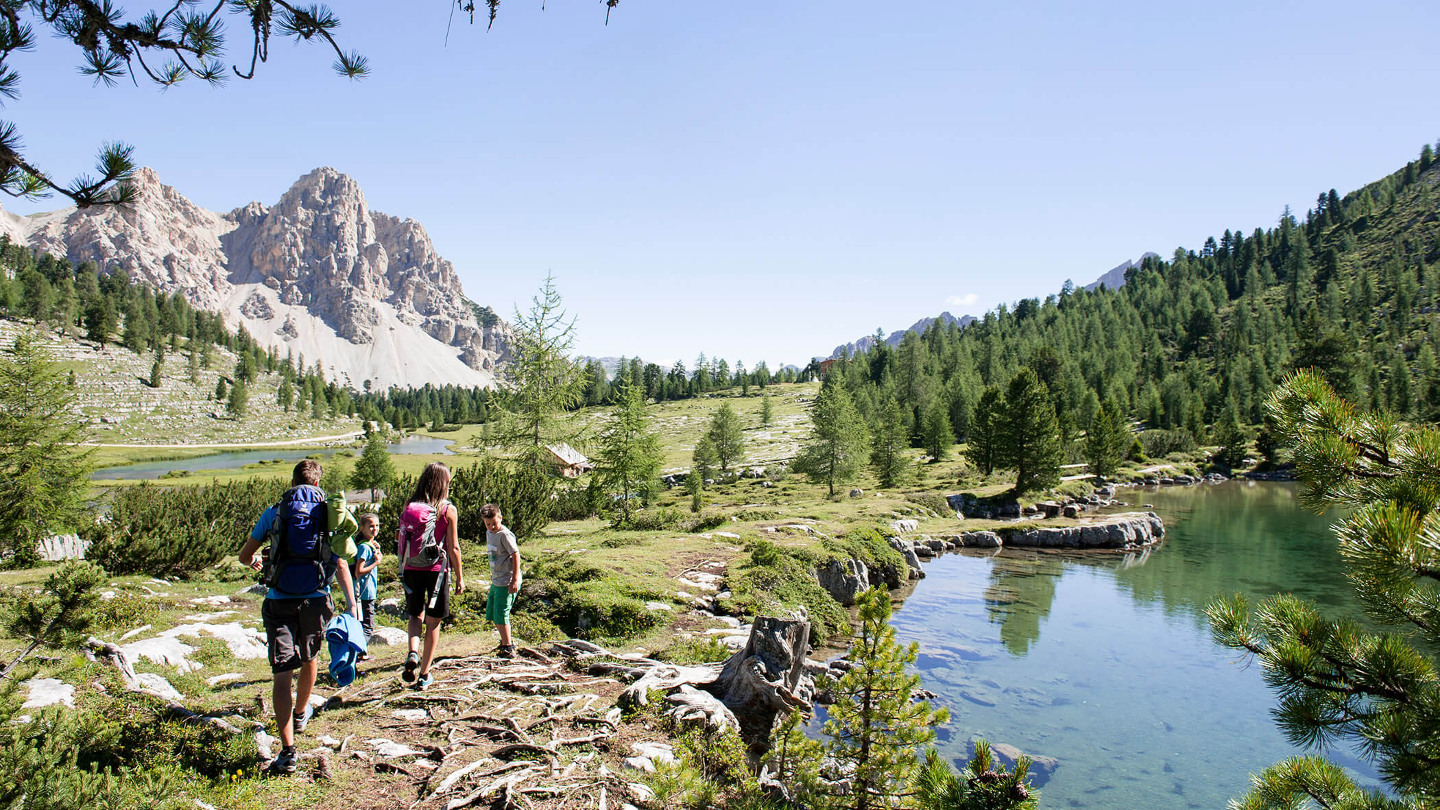 Familie beim Wandern im Sommer in den Südtiroler Bergen - Bad Bergfallerhof